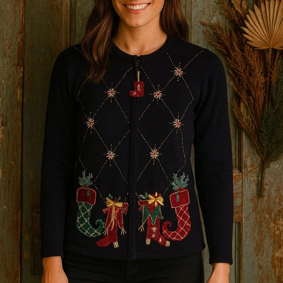 Vintage Heirloom Collectibles Ugly Christmas Sweater Cardigan Women’s - Picture 9 of 9